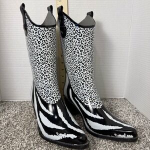 Daily Shoes Animal Print Rubber COWBOY Style Rain Boots/Garden Women's Size 7